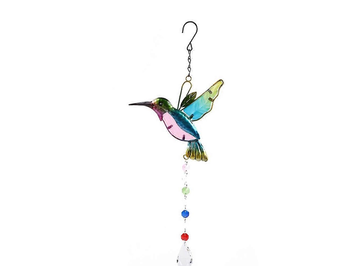 Colgante de cristal con campanilla de viento de colibrí - Atrapasol arcoíris para decoración de jardín