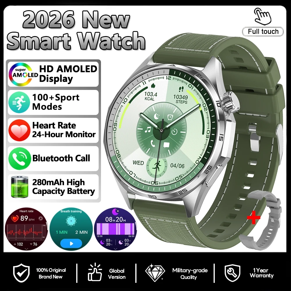 Reloj inteligente con GPS, NFC, salud, frecuencia cardíaca y llamadas Bluetooth MDUG (verde) | MDUG