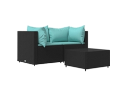 Maison Exclusive - Set De Muebles De Jardín 3 Pzas Y Cojines Ratán Sintético Negro