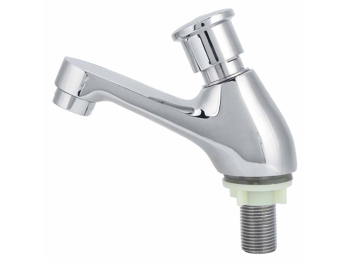 Grifo de cobre con temporizador, control de agua, uso versátil.