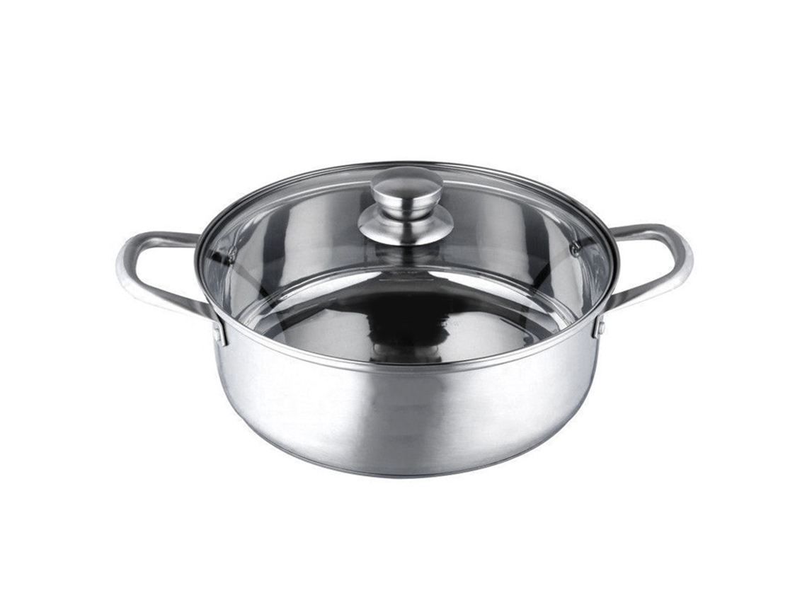 Panela De Aço Inoxidável Com Tampa Fundo Grosso Universal 32cm Para Cozimento Multifuncional