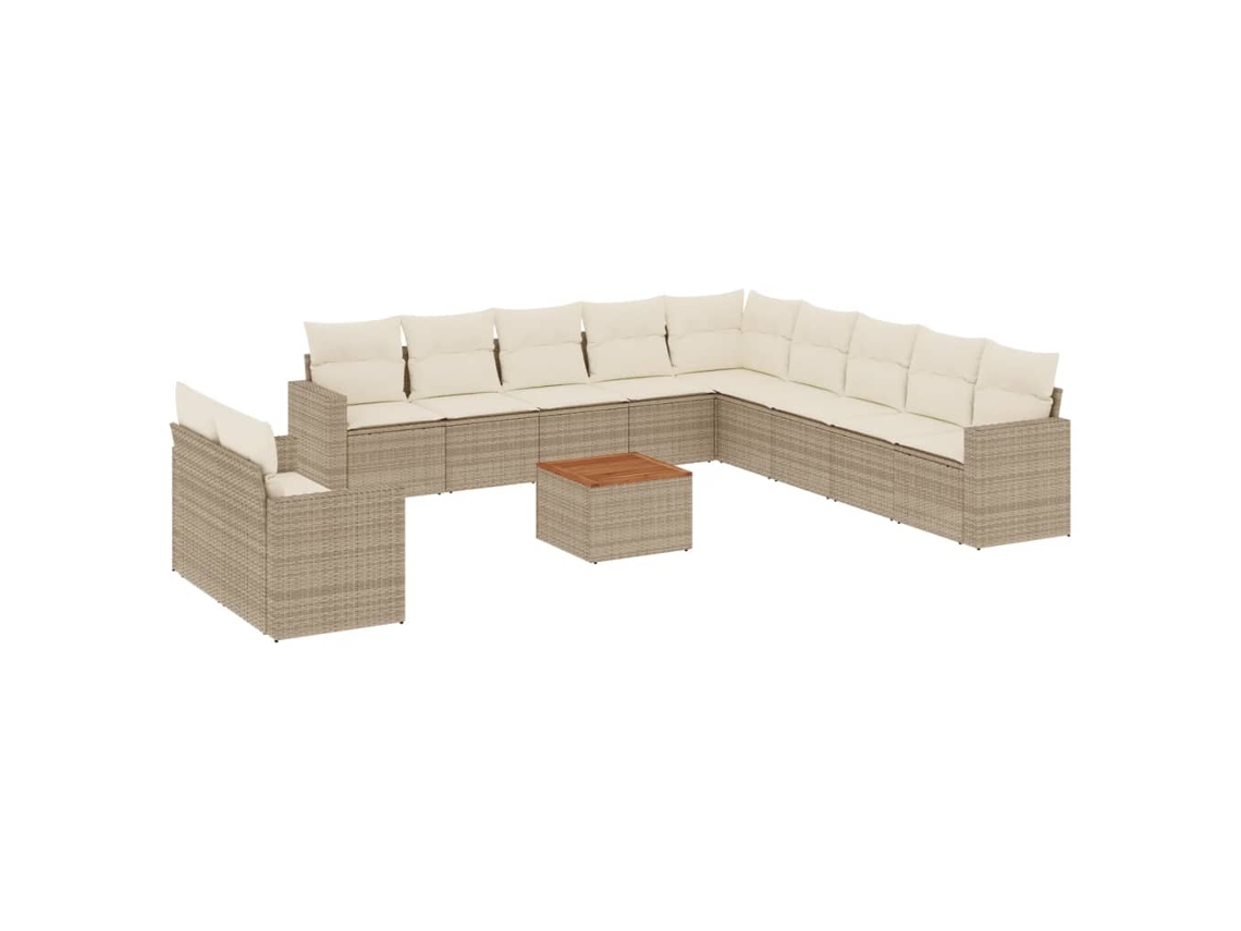 Conjunto de 12 sofás de jardín con cojines de mimbre, beige, EXCLUSIVO DE LA CASA
