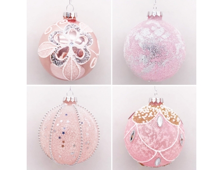 Set de 4 Bolas de Navidad Plateadas 8cm Bolas de Adornos de Árbol de Navidad Rosado