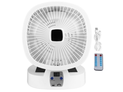 Ventilador solar recargable para camping con luz LED y 5 velocidades.
