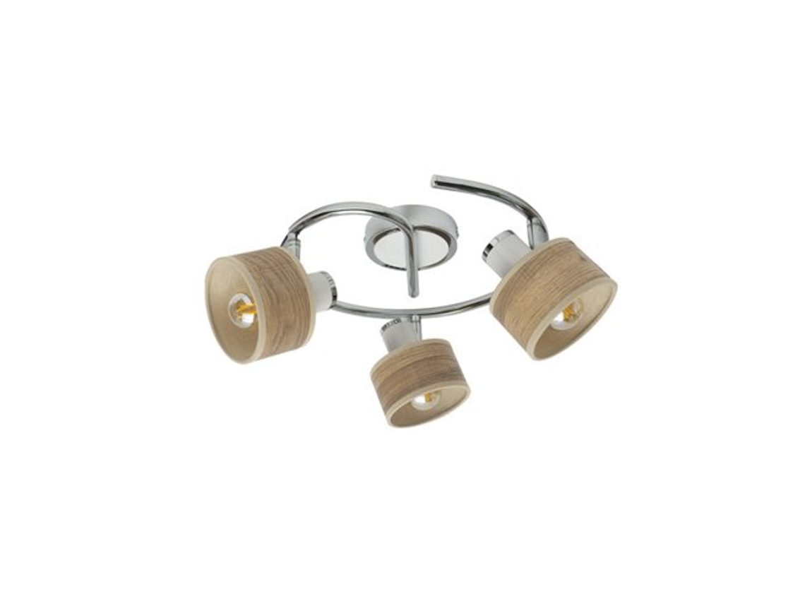 Lámpara de techo Nando 3x14 blanco cromo/madera clara focos orientables 16x35x35 cm Fabrilamp