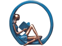 Escultura Decorativa Resina Oficina Adorno Chica Postura Artesanía Única Hecha Decoración Hogar Regalo Azul