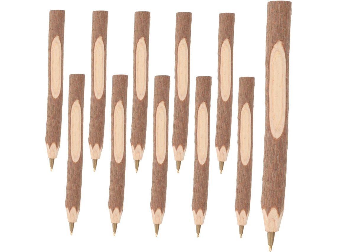 Conjunto de 12 estojos de madeira para canetas, decorativos e criativos para mesa e escola.