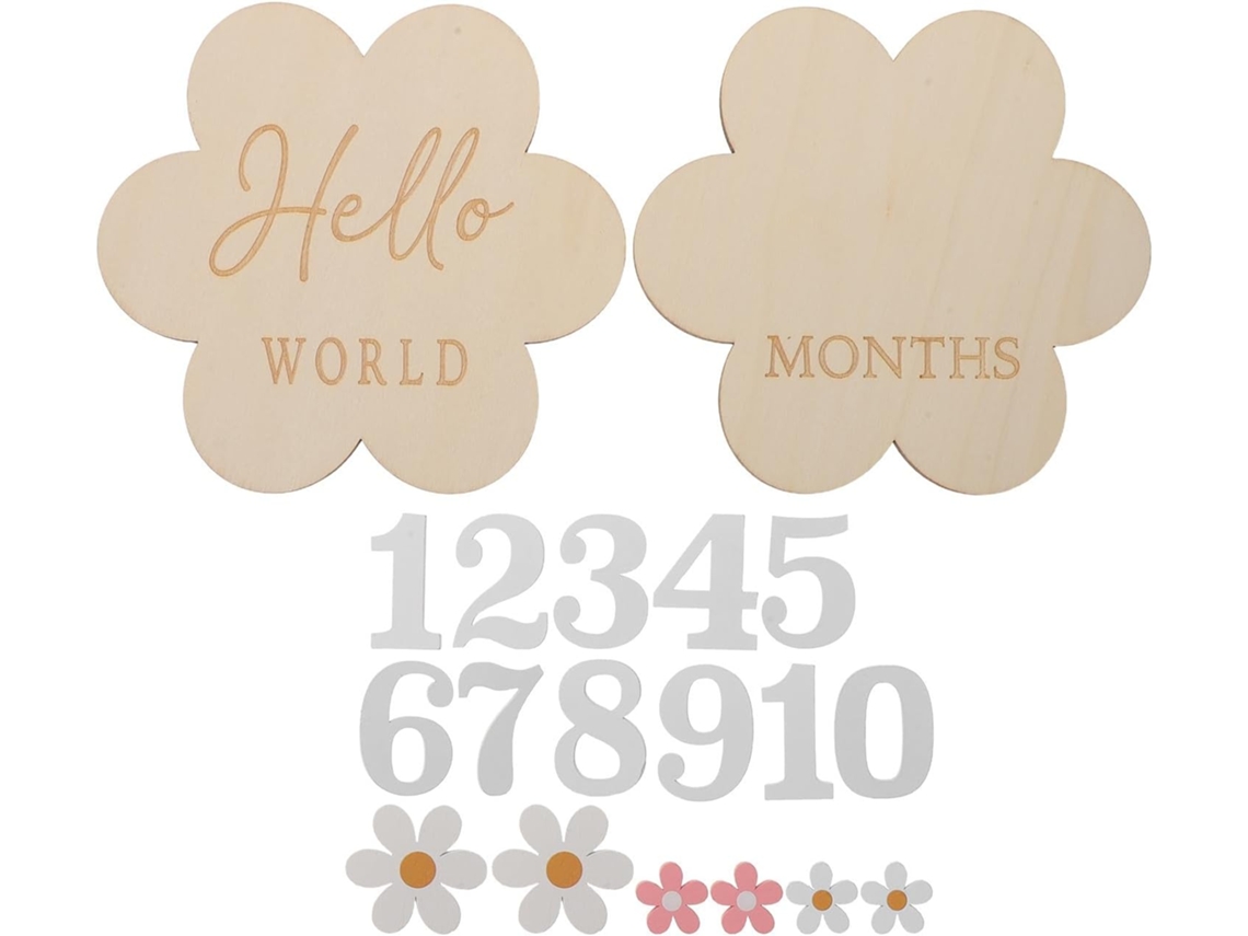 Tarjetas De Hitos De Madera Para Niños Con Flores, Tableros De Recuerdos Mensuales