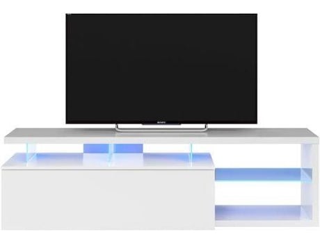 Habitdesign Modulo De tv moderno mueble salon modelo bluetech color blanco brillo y luces led medidas 150 cm ancho 43 alto 41 fondo fores 43x150x41cm melamina