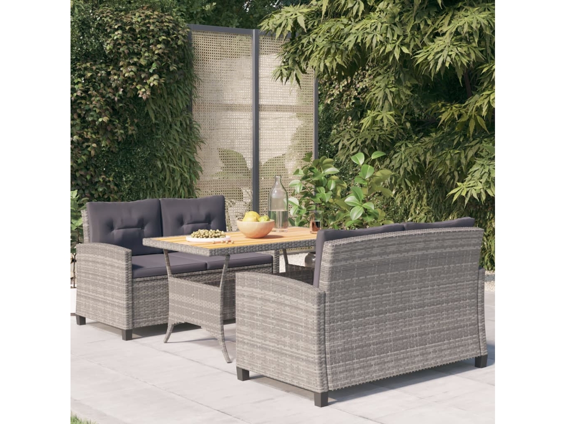 Juego de comedor de jardín con cojines de mimbre gris, Dkd Home Decor