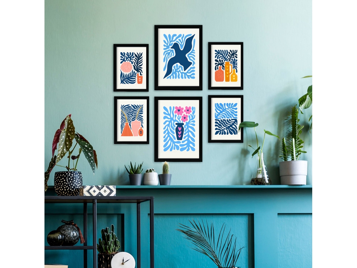 NACNIC Set De 6 Posters Minimalismo En Colores Vibrantes Hojas Azules Láminas De Paisajes Y Naturaleza Para  Tamaños A3 & A4 Marcos Negros
