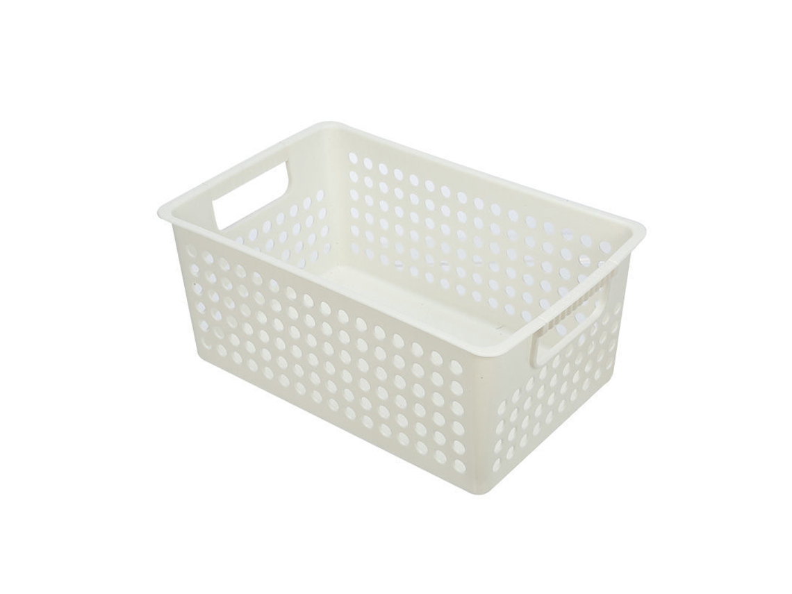 Cesta de almacenamiento de plástico blanca con abertura ancha