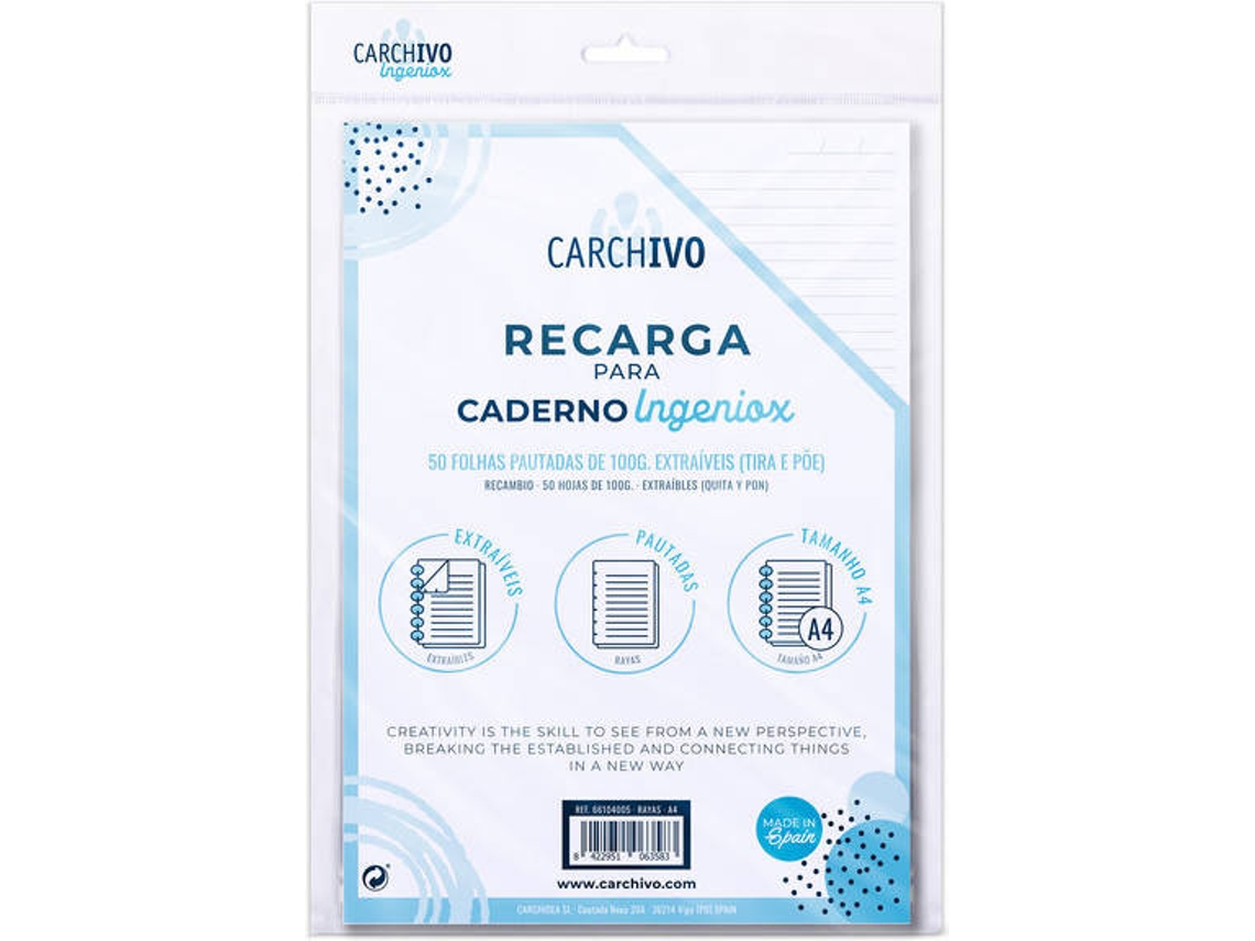 Recarga para Cuadernos INGENIOX Blanco (A4 - Pautado - 50 Hojas)