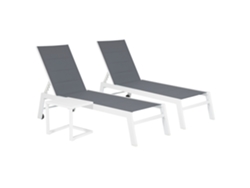 Juego de 2 tumbonas Barbados en textileno gris y mesa auxiliar de aluminio blanco Happy Garden