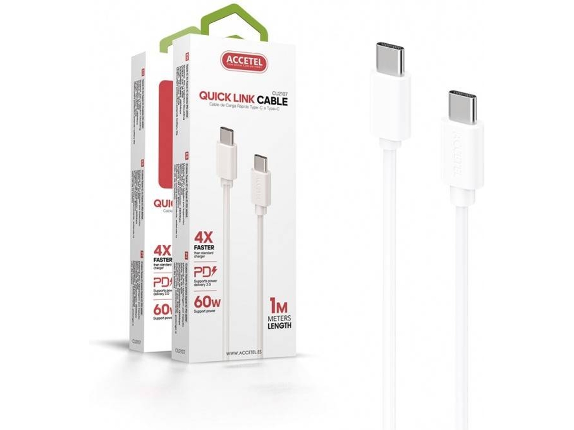 Cable para Samsung Galaxy S20 Ultra 5G ACCETEL CU-2107 (Type-C - 1 m - Blanco)