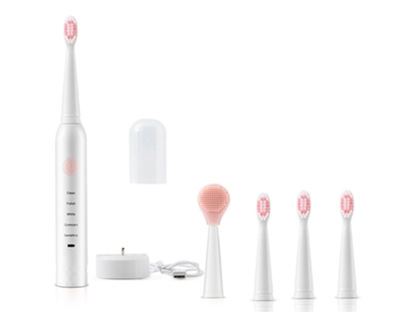 Cepillo de dientes eléctrico ZMDECQNA para adultos sónico recargable lavado de cara de de cerdas suaves USB dos en uno (blanco-rosa)