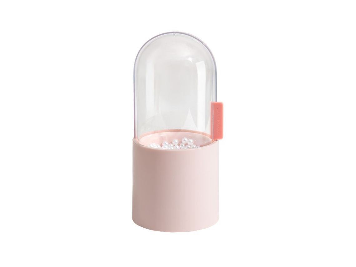 Soporte Para Brochas De Maquillaje Con Tapa Giratoria Transparente Y Resistente Y Base Rosa.