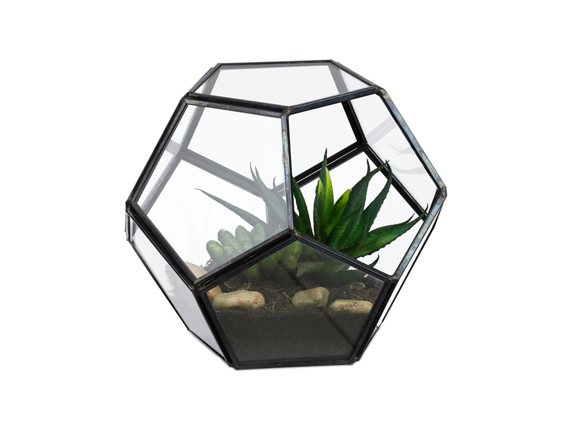 Relaxdays Terrário Para Plantas, Vidro E Estanho, Casa Decorativa Para Cactos, Caixa Aberta Para Parapeito, Preto