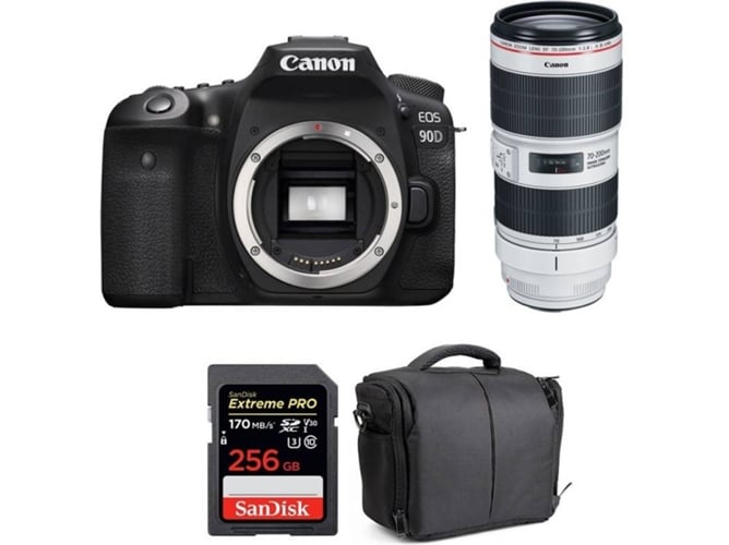 Kit Cámara CANON EOS 90D + EF 70-200mm f/2.8L IS III USM + SanDisk 256 GB + Bolsa (APS-C)