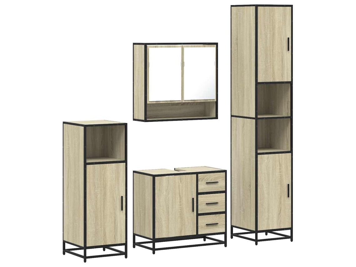 Conjunto de muebles de baño de 4 piezas en madera de roble Sonoma - EXCLUSIVA MAISON