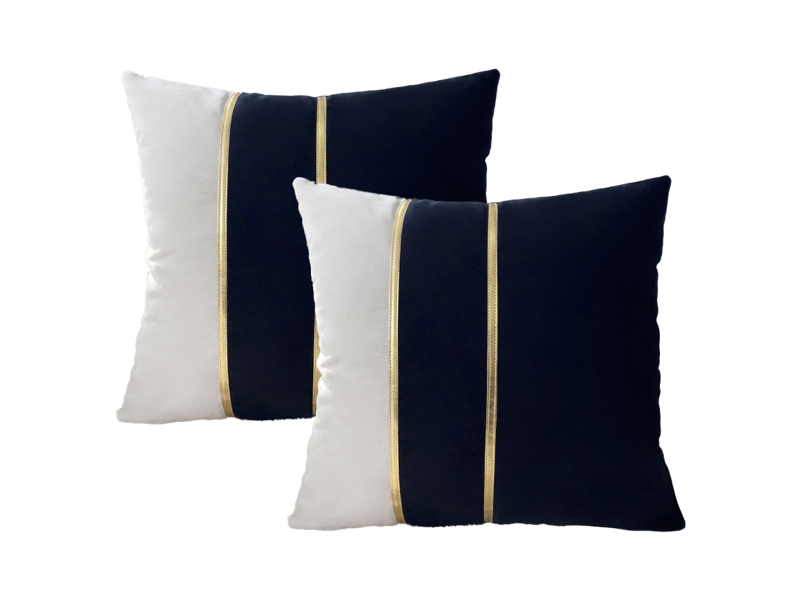 Juego De 2 Fundas De Almohada De Terciopelo Con Detalles En Cuero Dorado, 45,7 X 45,7 Cm