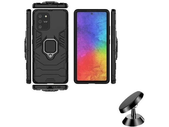 Kit Carcasa y Soporte Magnetico Auto Samsung Galaxy S10 Lite Defender Negro