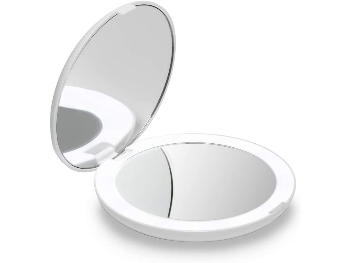 Espejo De Maquillaje Portátil Iluminado, Aumento De 1x/10x, Luz Diurna Led, Compacto.
