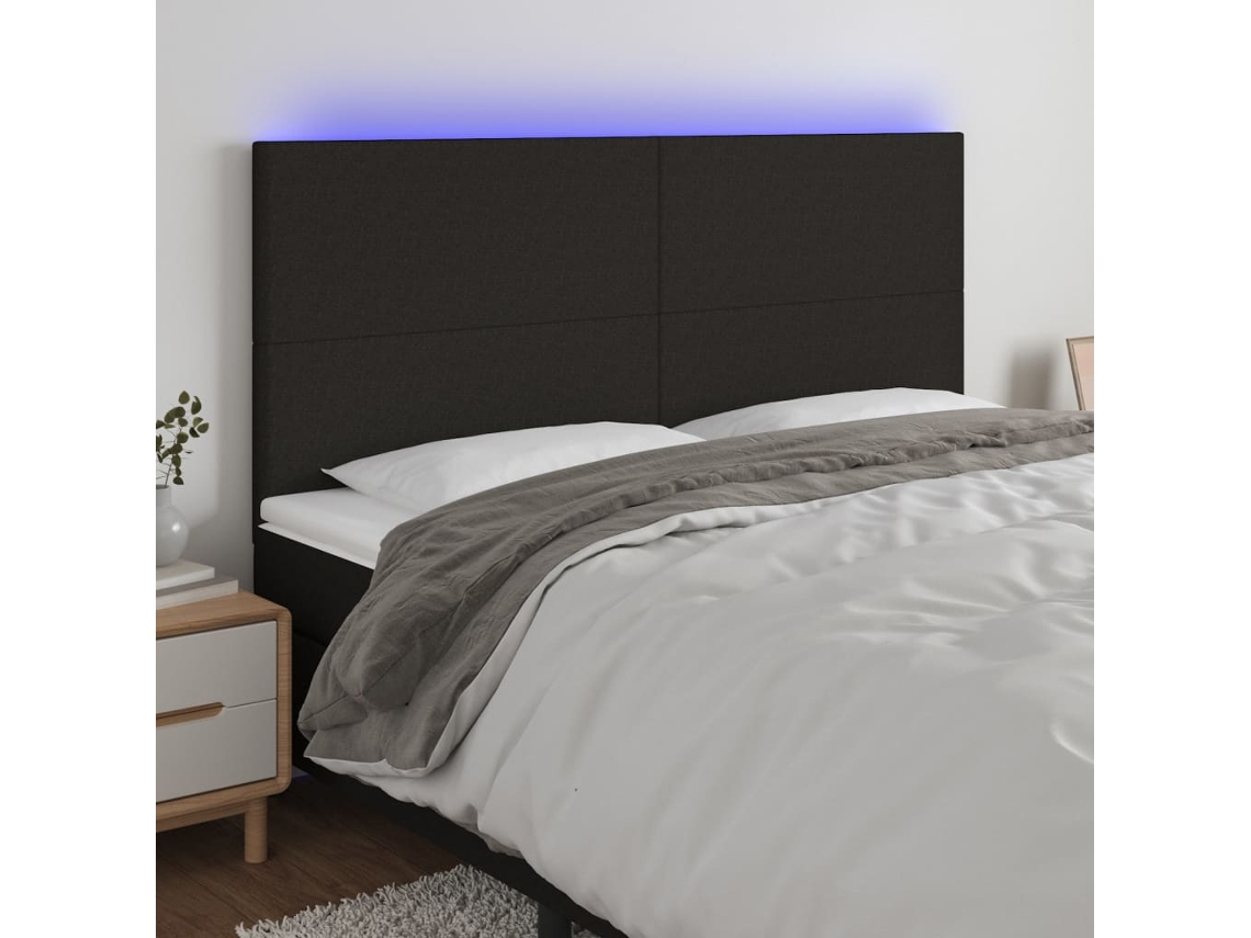 Cabecero De Cama | Panel De Cabecero Con Luces Led Tela Negro 180x5x118/128 Cm