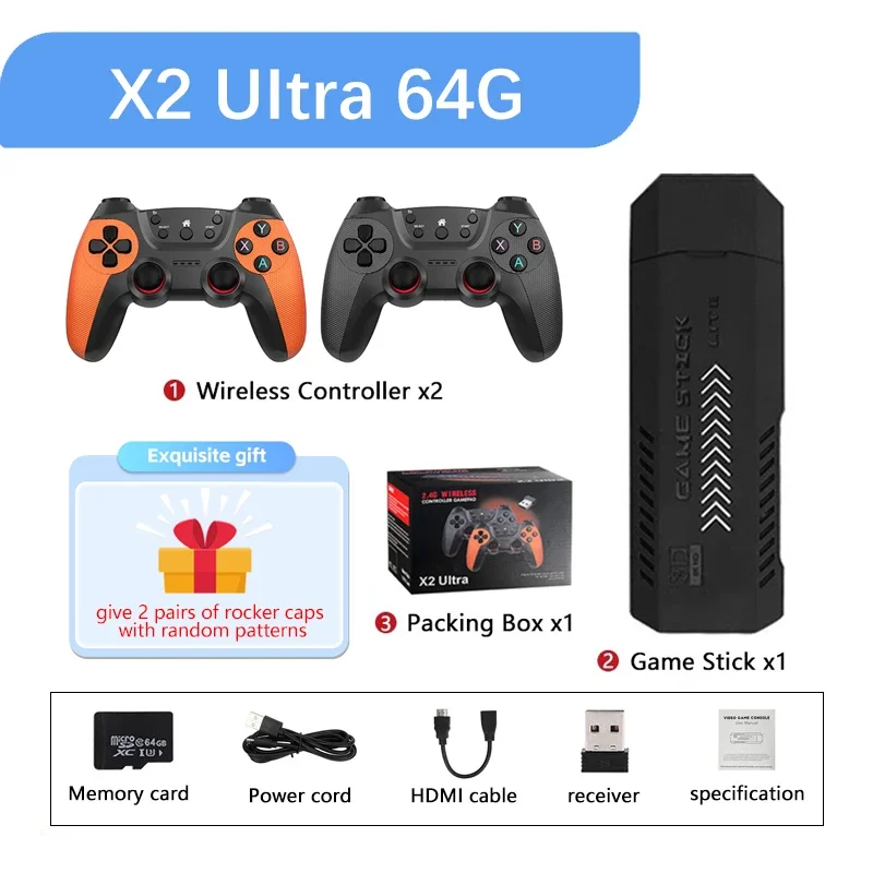 Consola retro X2 Ultra de 64 GB y 2,4 GHz con 30 000 juegos integrados, dos mandos inalámbricos duales y salida 4K HD. Aeuzwr