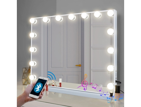 Espejo de Maquillaje de Hollywood con Luz y Bluetooth FENCHILIN 15-LED Mesa-Pared (58x46 cm)