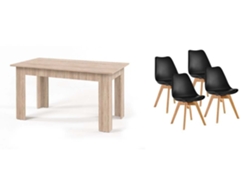 Pack Mesa Fija de Comedor o Cocina Cambria 4 Sillas Nordic Negro SALDOSYSTOCKS