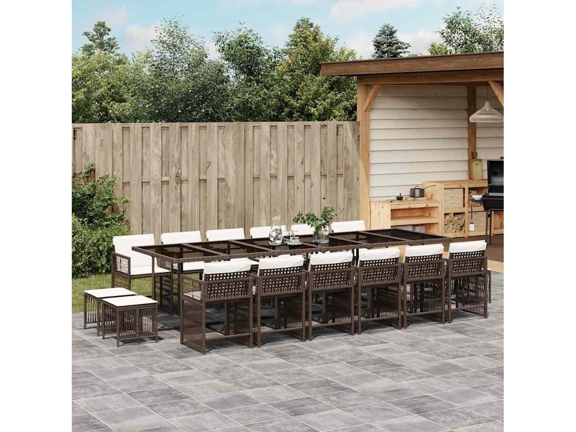 Juego de comedor de jardín de 17 piezas con cojines de mimbre marrón de DKD Home Decor