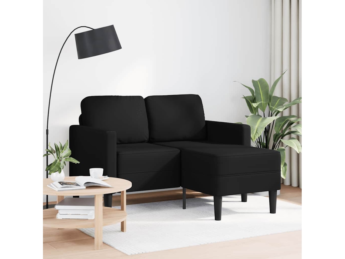 Sofá De 2 Plazas | Sofá De Salón | Sofá De Descanso Con Chaise Longue En Forma De L, Color Negro, 125 Cm, Piel Sintética