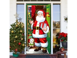 Un Mantel Navideño Para Puerta Con Un Papá Noel Decorativo Para Las Fiestas De Invierno Y La Decoración Del Hogar.