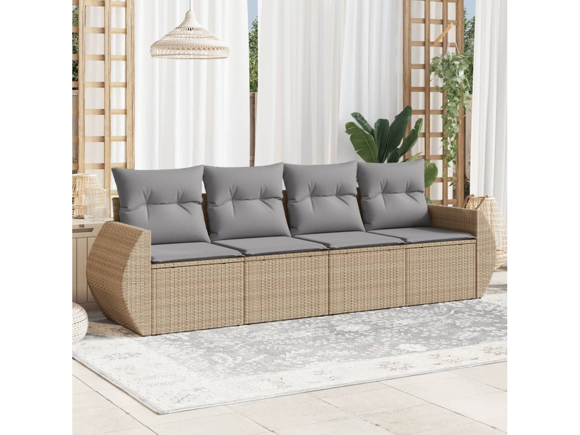 Conjunto de sofá de jardín de 4 piezas con cojines de mimbre beige DKD Home Decor