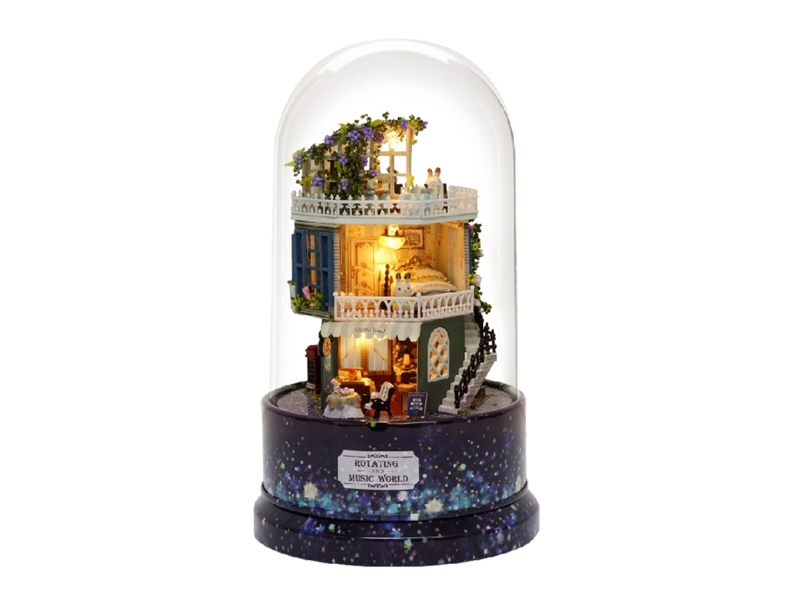 Casa De Bonecas Diy Miniatura Com Caixa De Música Rotativa Luz Led E Capa Anti-poeira