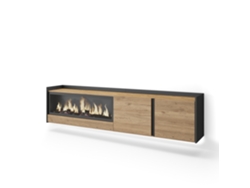 Mueble Tv, Televisión, 212x35x50cm, Para Tv Hasta 80", Chimenea Eléctrica Xxl, Colgado, Suspendido, Led, Roble Y Negro