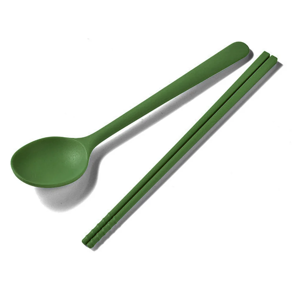 Juego de cubiertos de silicona Viewleaf Green de 2 piezas con palillos y cucharas para postre, té y café