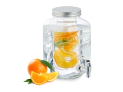 Dispensador de bebidas Relaxdays con grifo, tapa y accesorios, 4 litros, de vidrio, transparente.