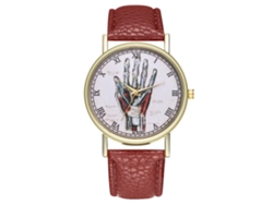 Reloj De Cuarzo Casual Unisex Con Correa De Cuero Pu Redonda Dial Café