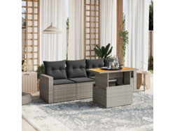 Conjunto de sofá de jardín de 5 piezas con cojines, ratán gris, DKD Home Decor