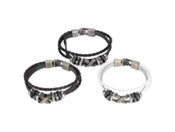 3 Piezas De Pulseras Vintage De Cuero Tejido Multicapa Con Tachuelas De Estilo Salvaje