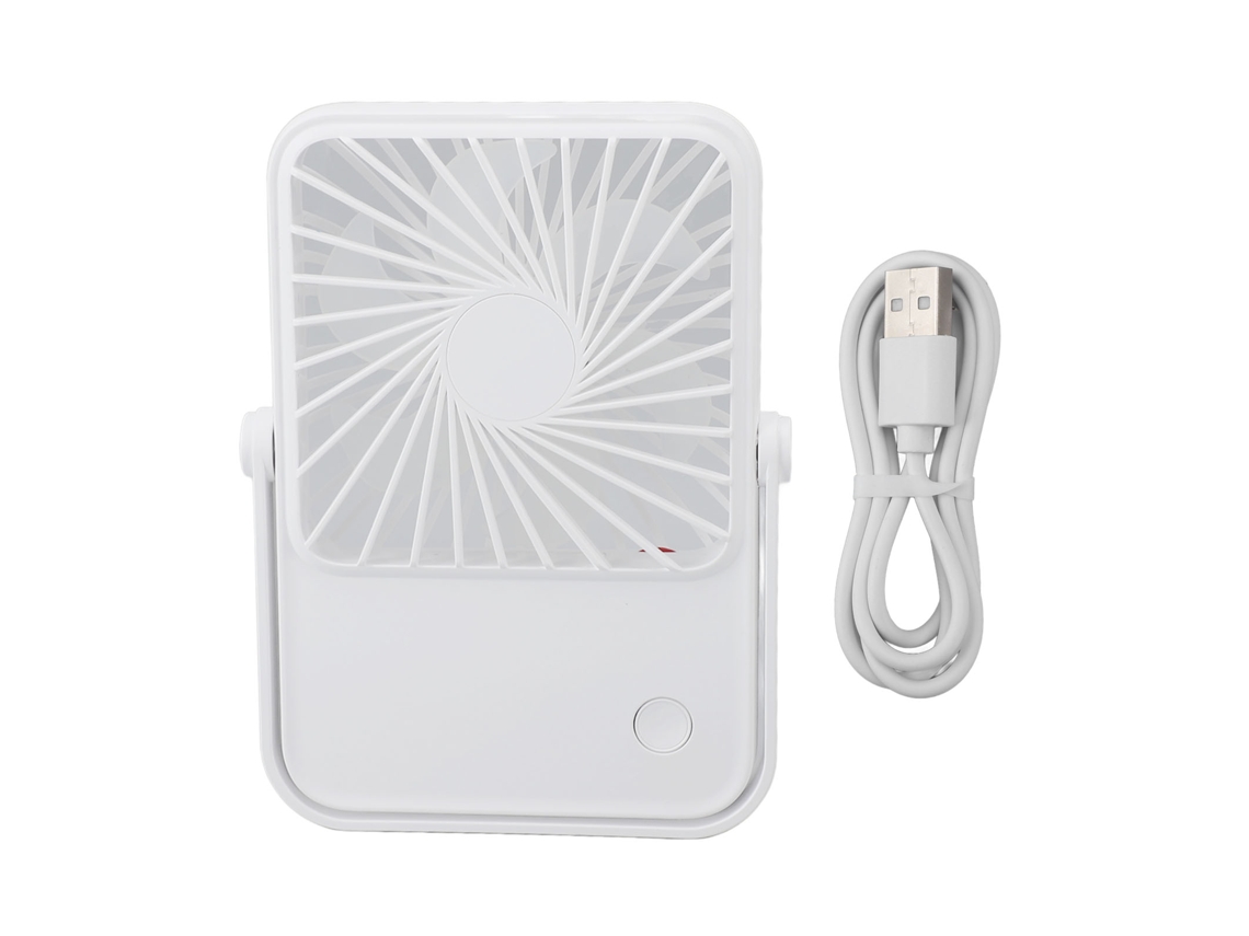 Ventilador de escritorio portátil recargable por USB, blanco.