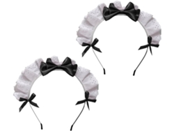 Conjunto De 2 Tiaras Femininas Para Cosplay Em Tecido Preto Com Laço E Renda, Acessórios Lolita.