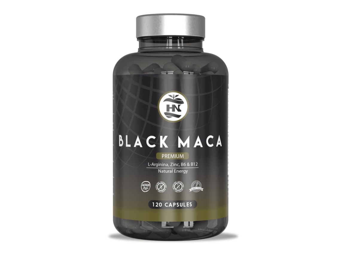 Maca negra andina peruana con L-arginina 120 cápsulas 24000 mg para máxima energía y rendimiento, vitaminas B6 y B12 contra el cansancio y la fatiga.