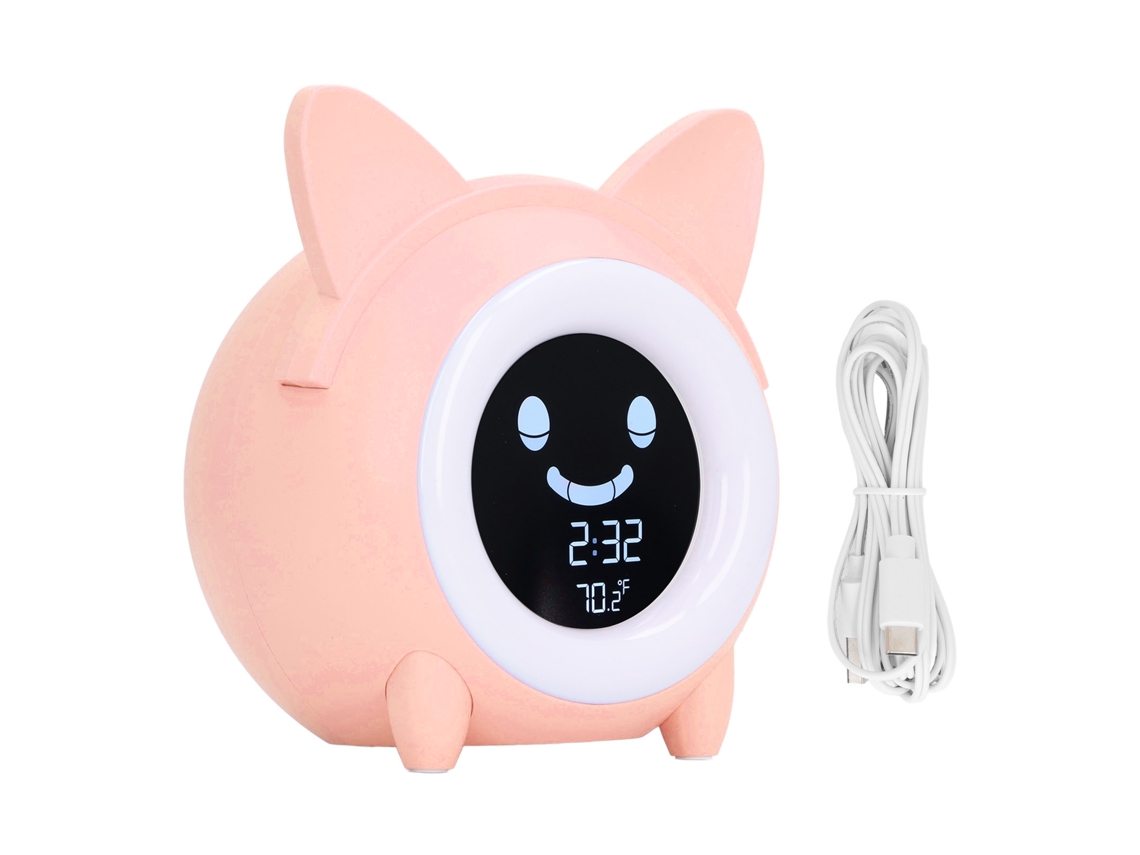 Reloj Despertador Rosa Con Forma De Gato De Dibujos Animados Para Entrenar El Sueño Y Con Luz Nocturna.