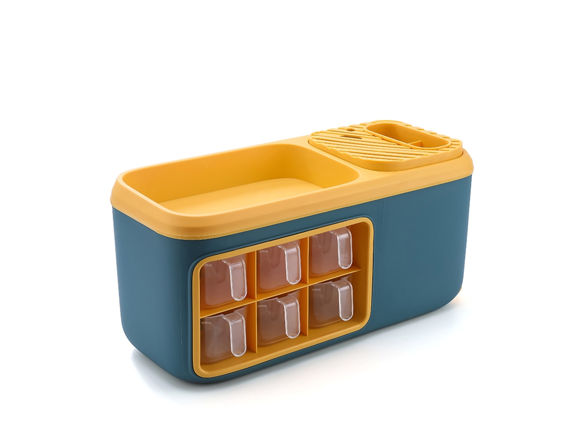 Caja De Almacenamiento Multifuncional De Dos Niveles Para Especias Con Soporte Para Utensilios - Azul