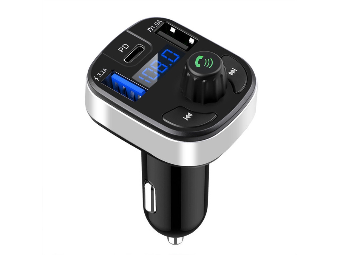 Transmisor de FM YIZHOOD F17 Bluetooth 5.0 Dual USB PD Tipo C Carga rápida Bluetooth Micrófono Manos Libres negro
