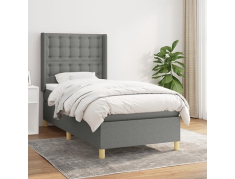 vidaXL Cama con somier y colchón 90x200 cm tela gris oscuro