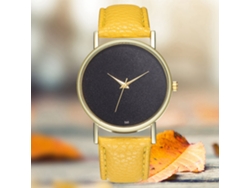 Reloj De Pulsera Analógico De Cuarzo Con Bisel Redondo, Color Amarillo A La Moda, Hipoalergénico Y Duradero.